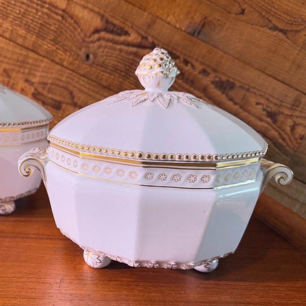 Nymphenburg white and gold Perl porcelain tureens x2
